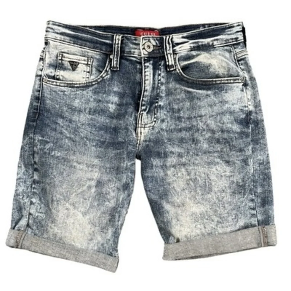 GUESS Men's Slim Denim Shorts Acid Wash Blue Stretch Bermuda Jorts Sz 29 VG